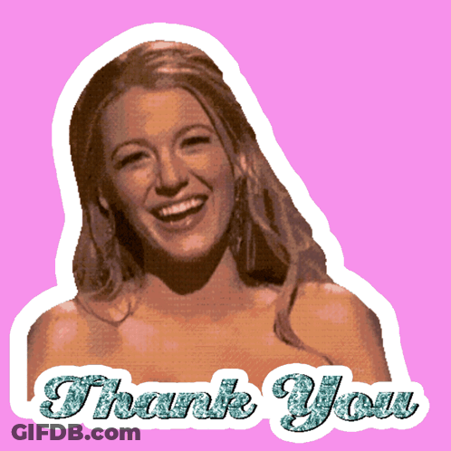 A Sticker Of A Woman With The Words Thank You Written On It GIF