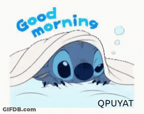 A Sticker Of Stitch Peeking Out From Under A Blanket GIF