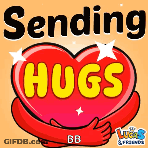 A Sticker That Says Sending Hugs With A Red Heart GIF