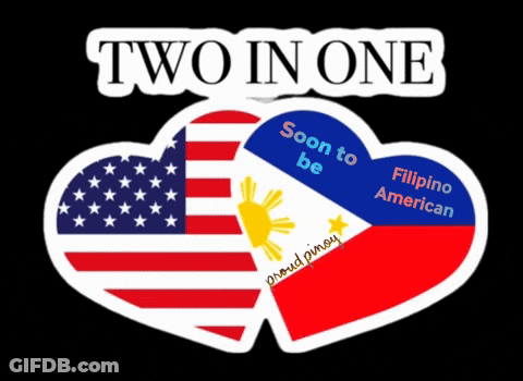 A Sticker That Says Two In One With Two Hearts And Flags GIF