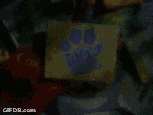 A Sticky Note With A Paw Print And The Words Blue 'S Clues Written On It GIF
