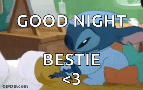 A Stitch Cartoon Character Is Laying On A Bed And Says Good Night Bestie < 3 GIF