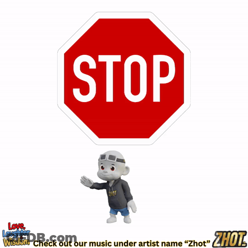 A Stop Sign With A Cartoon Character Below It GIF