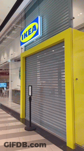 A Store Front With A Sign That Says Ikea On The Top GIF