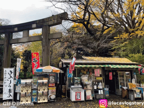 A Store Front With A Sign That Says ' Lucavlogstory ' At The Bottom GIF