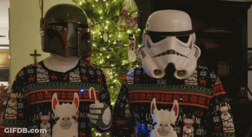 A Storm Trooper And A Boba Fett Are Standing Next To Each Other GIF