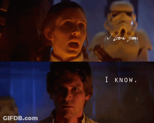 A Storm Trooper Says I Love You Next To A Man Who Says I Know GIF