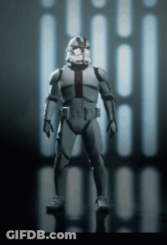 A Stormtrooper With A Red Stripe On His Helmet GIF