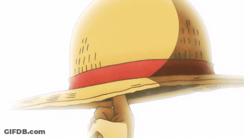 A Straw Hat With A Red Band Is Being Held By A Hand GIF