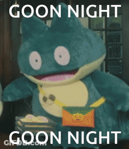 A Stuffed Animal Holding An Envelope That Says " Goon Night " GIF