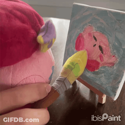 A Stuffed Animal Is Being Painted On A Small Canvas By Ibis Paint GIF