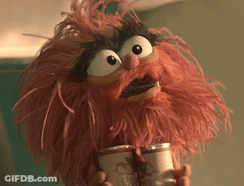 A Stuffed Animal Is Holding A Can Of Beer With A Straw In Its Mouth GIF