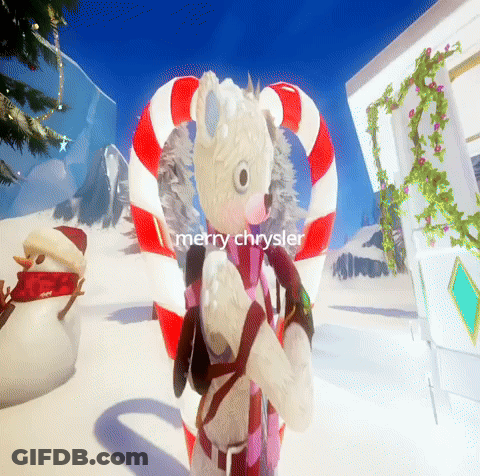 A Stuffed Animal Is Holding A Candy Cane And The Words Merry Chrysler Are On The Bottom GIF