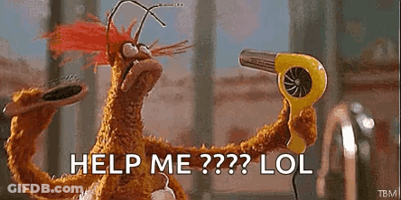 A Stuffed Animal Is Holding A Hair Dryer And Says `` Help Me ? Lol '' . GIF