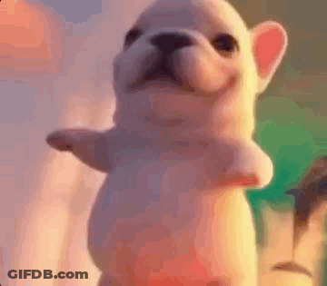 A Stuffed Animal Is Standing On Its Hind Legs With Its Arms Outstretched And Smiling . GIF