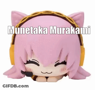 A Stuffed Animal Of A Girl With Headphones And A Microphone . GIF