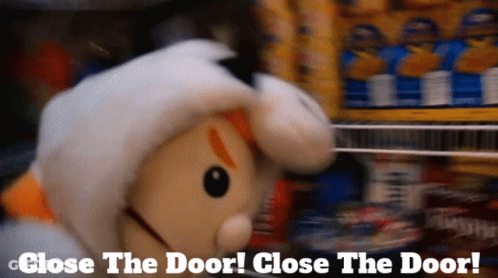 A Stuffed Animal Says Close The Door GIF