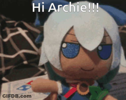 A Stuffed Animal Says Hi Archie On The Front GIF
