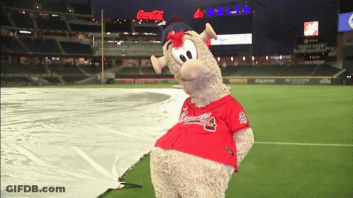 A Stuffed Animal Wearing A Atlanta Braves Jersey GIF