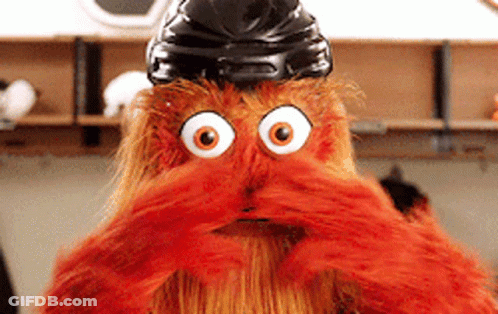 A Stuffed Animal Wearing A Hockey Helmet And A Beard GIF