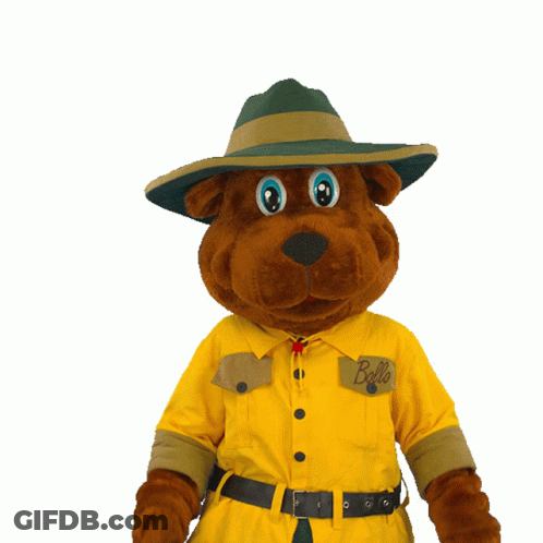 A Stuffed Animal Wearing A Yellow Shirt With The Word Bello On The Pocket GIF