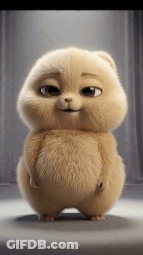 A Stuffed Animal With A Big Belly Is Standing On A White Surface GIF