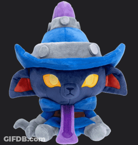 A Stuffed Animal With A Blue Hat And A Purple Hat GIF