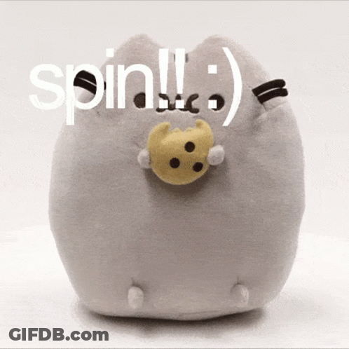 A Stuffed Animal With A Bowling Ball And The Words Spin Written On It GIF