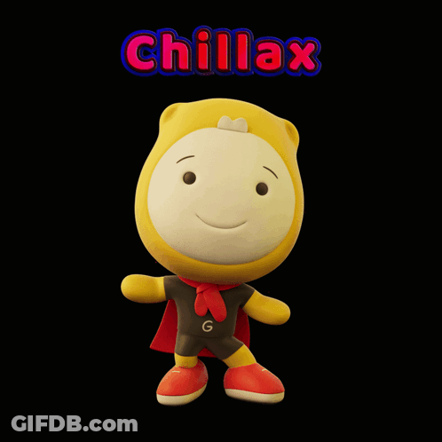 A Stuffed Animal With A Cape And The Word Chillax Above It GIF