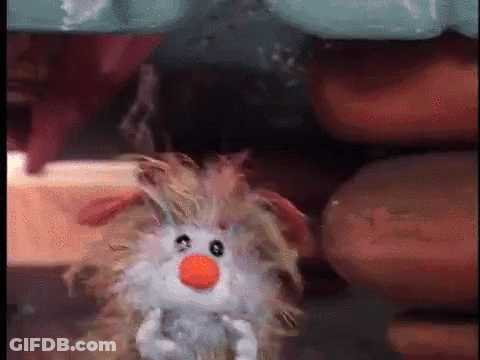 A Stuffed Animal With A Carrot On Its Nose Is Being Held By A Person GIF