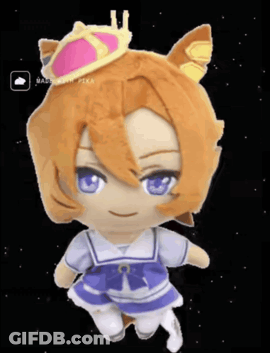A Stuffed Animal With A Crown On Its Head And The Word Pika On The Bottom GIF