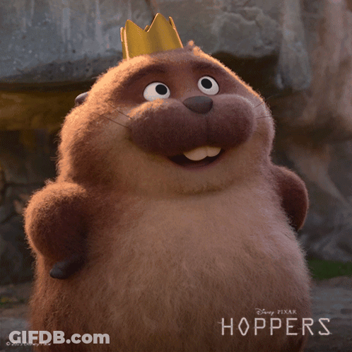 A Stuffed Animal With A Crown On Its Head Is From Disney Pixar Hoppers GIF