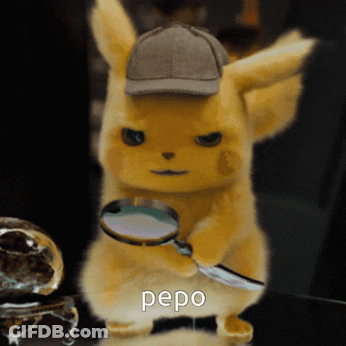 A Stuffed Animal With A Hat And A Magnifying Glass Has The Word Pepo Below It GIF