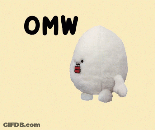 A Stuffed Animal With A Red Mouth And The Word Omw Below It GIF