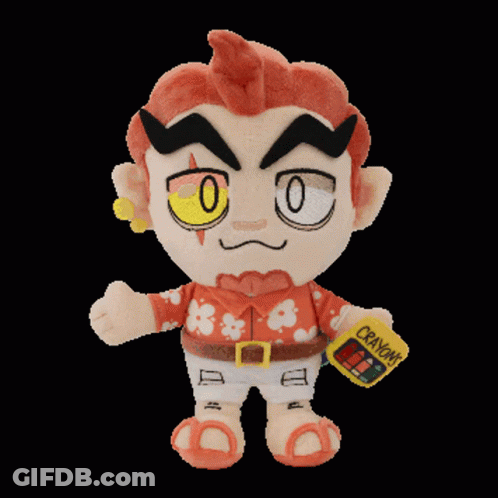 A Stuffed Animal With A Yellow Crayon In His Hand GIF
