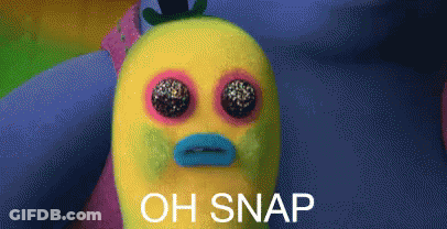 A Stuffed Animal With Big Eyes And A Blue Mouth Says Oh Snap . GIF
