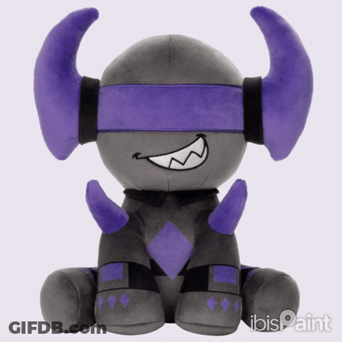 A Stuffed Animal With Purple Horns And A Purple Band Around Its Eyes Says Ibis Paint GIF