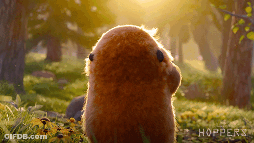 A Stuffed Animal With The Word Hoppers On The Bottom Right GIF
