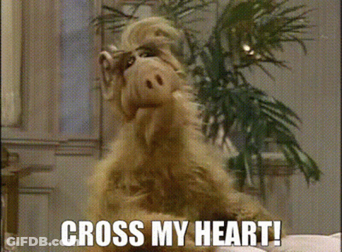 A Stuffed Animal With The Words Cross My Heart Written Below It GIF