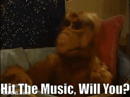 A Stuffed Animal With The Words Hit The Music Will You GIF