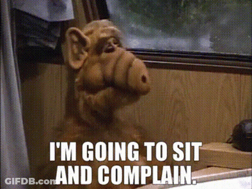 A Stuffed Animal With The Words I 'M Going To Sit And Complain Below It GIF