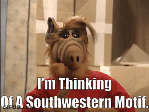 A Stuffed Animal With The Words I 'M Thinking Of A Southwestern Motif On It GIF