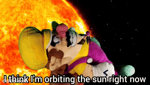 A Stuffed Animal With The Words " I Think I 'M Orbiting The Sun Right Now " On It GIF