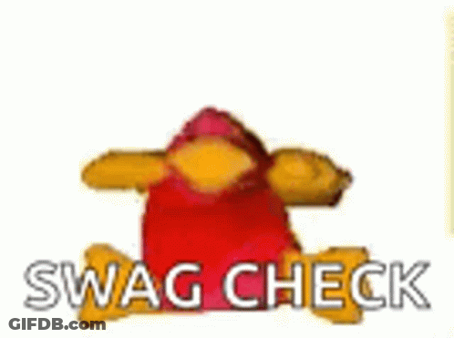 A Stuffed Animal With The Words `` Swag Check '' On It . GIF