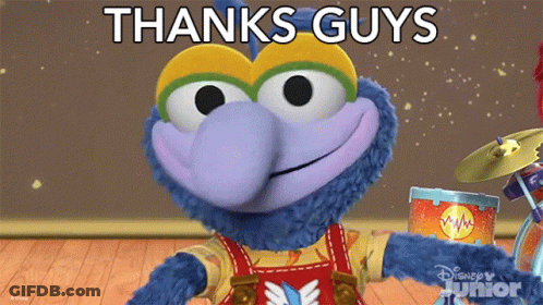 A Stuffed Animal With The Words Thanks Guys Written On It GIF