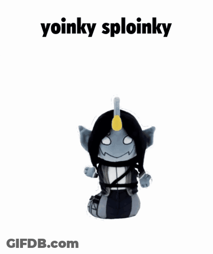 A Stuffed Animal With The Words Yoinky Sploinky Written Above It GIF