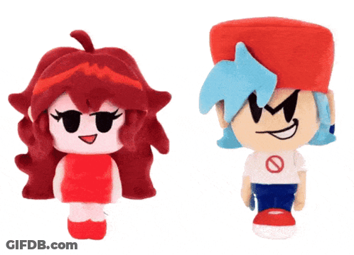 A Stuffed Girl And A Stuffed Boy From A Video Game GIF