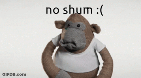 A Stuffed Gorilla Wearing A White Shirt With The Words No Shum Written On It GIF