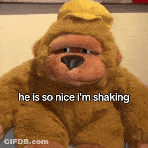 A Stuffed Gorilla With The Words He Is So Nice I 'M Shaking GIF