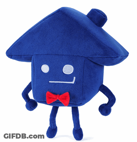 A Stuffed House With Arms And Legs And A Bow Tie GIF